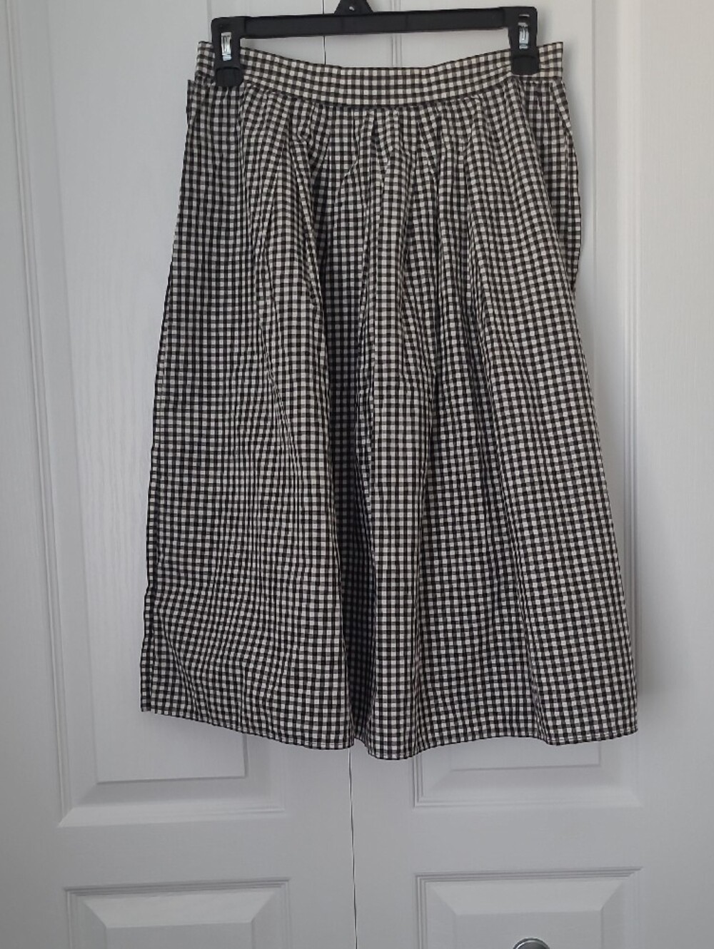 MARGARET HOWELL Black & White Gingham Circle Skirt with Front Button Detail - Picture 4 of 7